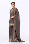 Shop_Nakul Sen_Grey Chiffon Sequin Mandarin Collar Embroidered Kurta Set _Online_at_Aza_Fashions