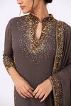 Shop_Nakul Sen_Grey Chiffon Sequin Mandarin Collar Embroidered Kurta Set _at_Aza_Fashions