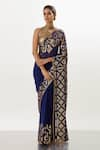 Buy_Nakul Sen_Blue Chiffon Ikat Embroidered Saree With Blouse_at_Aza_Fashions