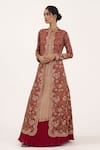 Buy_Nakul Sen_Red Chiffon Thread Embroidered Floral Mandarin Jacket Lehenga Set For Women_at_Aza_Fashions