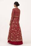 Shop_Nakul Sen_Red Chiffon Thread Embroidered Floral Mandarin Jacket Lehenga Set For Women_at_Aza_Fashions
