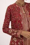 Nakul Sen_Red Chiffon Thread Embroidered Floral Mandarin Jacket Lehenga Set For Women_at_Aza_Fashions