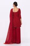 Shop_Nakul Sen_Red Chiffon Embroidery Round Sequin Kurta Set  _at_Aza_Fashions