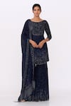 Buy_Nakul Sen_Blue Chiffon Embroidered Sequin Round Kurta Set  _at_Aza_Fashions