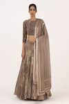 Buy_Nakul Sen_Brown Chiffon Sequin Round Embroidered Lehenga Set_at_Aza_Fashions