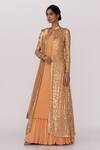 Buy_Nakul Sen_Peach Chiffon Floral, Sequin Mandarin Collar Embroidered Jacket Lehenga Set _at_Aza_Fashions