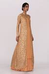 Nakul Sen_Peach Chiffon Floral, Sequin Mandarin Collar Embroidered Jacket Lehenga Set _Online_at_Aza_Fashions