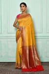 Buy_Nazaakat by Samara Singh_Yellow Banarasi Katan Woven Floral Saree_at_Aza_Fashions