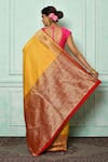Shop_Nazaakat by Samara Singh_Yellow Banarasi Katan Woven Floral Saree_at_Aza_Fashions
