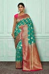 Buy_Nazaakat by Samara Singh_Green Banarasi Katan Woven Floral Saree_at_Aza_Fashions