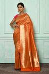 Buy_Nazaakat by Samara Singh_Orange Banarasi Katan Woven Floral Saree_at_Aza_Fashions