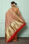 Shop_Khwaab by Sanjana Lakhani_Maroon Banarasi Katan Woven Floral Saree _at_Aza_Fashions