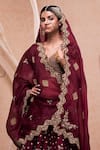 Shop Nadima Saqib Maroon Raw , Organza V Neck Embroidered Bridal Lehenga Set at Aza Fashions Shop_Nadima Saqib_Maroon Raw , Organza V Neck Embroidered Bridal Lehenga Set _at_Aza_Fashions