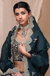Shop_Nadima Saqib_Green Raw , Organza V Neck Embroidered Bridal Lehenga Set _at_Aza_Fashions