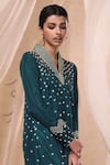 Shop Nadima Saqib Green Habutai Silk V Neck Embroidered Kurta Set at Aza Fashions Shop_Nadima Saqib_Green Habutai Silk V Neck Embroidered Kurta Set _at_Aza_Fashions