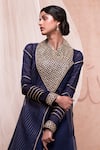 Shop_Nadima Saqib_Blue Habutai Silk Round Organza Embroidered Kurta Lehenga Set _at_Aza_Fashions