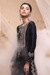 Shop_Nadima Saqib_Black Habutai Silk Keyhole Embroidered Kaftan _at_Aza_Fashions