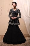 Buy_Nadima Saqib_Black Habutai Silk V Neck Organza Embroidered Kurta Lehenga Set _at_Aza_Fashions