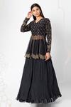 Buy_Nadima Saqib_Black Habutai Silk V Neck Embroidered Kurta Lehenga Set _at_Aza_Fashions