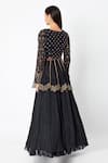 Shop_Nadima Saqib_Black Habutai Silk V Neck Embroidered Kurta Lehenga Set _at_Aza_Fashions