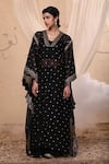 Buy_Nadima Saqib_Black Habutai Silk V Neck Organza Embroidered Jacket Lehenga Set _at_Aza_Fashions