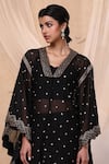 Shop_Nadima Saqib_Black Habutai Silk V Neck Organza Embroidered Jacket Lehenga Set _at_Aza_Fashions