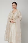 Nadima Saqib_Beige Habutai , Organza Round Embroidered Kurta Set _Online_at_Aza_Fashions