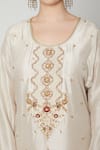 Buy_Nadima Saqib_Beige Habutai , Organza Round Embroidered Kurta Set _Online_at_Aza_Fashions