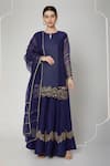 Buy_Nadima Saqib_Blue Habutai Silk V Neck Embroidered Kurta Lehenga Set _at_Aza_Fashions