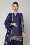 Nadima Saqib_Blue Habutai Silk V Neck Embroidered Kurta Lehenga Set _Online_at_Aza_Fashions