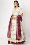 Buy_Nadima Saqib_Beige Pure Silk V Neck Bridal Lehenga Set _at_Aza_Fashions