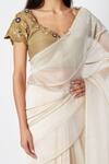 Buy_Nadima Saqib_Beige Pure Silk V Neck Organza Saree With Blouse _Online_at_Aza_Fashions