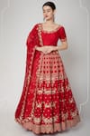 Buy_Nadima Saqib_Red Raw Silk, Organza Boat Embroidered Bridal Lehenga Set _at_Aza_Fashions