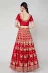 Shop_Nadima Saqib_Red Raw Silk, Organza Boat Embroidered Bridal Lehenga Set _at_Aza_Fashions