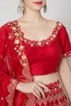 Nadima Saqib_Red Raw Silk, Organza Boat Embroidered Bridal Lehenga Set _Online_at_Aza_Fashions