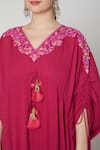 Nadima Saqib Maroon Viscose Cotton V Neck Embroidered Kaftan Online at Aza Fashions Nadima Saqib_Maroon Viscose Cotton V Neck Embroidered Kaftan _Online_at_Aza_Fashions