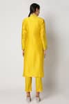 Shop_Nadima Saqib_Yellow Silk Chanderi, Viscose Cotton Mandarin Collar Kurta Set _at_Aza_Fashions