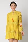 Buy_Nadima Saqib_Yellow Wrinkle Cotton Mandarin Collar Dress _at_Aza_Fashions