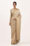 Buy_Nakul Sen_Beige Chiffon Embroidery Sequin Boat Saree With Blouse _at_Aza_Fashions