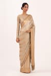 Nakul Sen_Beige Chiffon Embroidery Sequin Boat Saree With Blouse _Online_at_Aza_Fashions