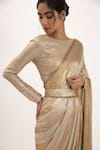 Shop_Nakul Sen_Beige Chiffon Embroidery Sequin Boat Saree With Blouse _Online_at_Aza_Fashions