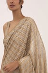 Shop_Nakul Sen_Beige Chiffon Embroidery Sequin V Neck Saree With Blouse _Online_at_Aza_Fashions