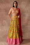 Buy_Neeta Lulla_Yellow Chanderi Silk Printed Kalamkari Leaf Neck Bahare Lehenga Set _at_Aza_Fashions