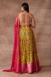 Shop_Neeta Lulla_Yellow Chanderi Silk Printed Kalamkari Leaf Neck Bahare Lehenga Set _at_Aza_Fashions