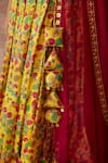 Shop_Neeta Lulla_Yellow Chanderi Silk Printed Kalamkari Leaf Neck Bahare Lehenga Set _Online_at_Aza_Fashions