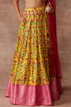 Neeta Lulla_Yellow Chanderi Silk Printed Kalamkari Leaf Neck Bahare Lehenga Set _at_Aza_Fashions