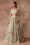 Buy_Neeta Lulla_Green Tulle Mirror, Thread And Beads Square Neck Iris Bridal Lehenga Set_at_Aza_Fashions