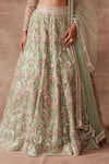 Neeta Lulla_Green Tulle Mirror, Thread And Beads Square Neck Iris Bridal Lehenga Set_at_Aza_Fashions