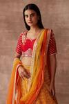 Neeta Lulla_Orange Silk And Tulle Zari & Sequin Leaf Neck Rosalie Bridal Lehenga Set _Online_at_Aza_Fashions