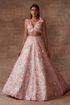 Buy_Neeta Lulla_Pink Tulle Embroidery Sequin And Cutdana V Neck Stella Lehenga Set _at_Aza_Fashions